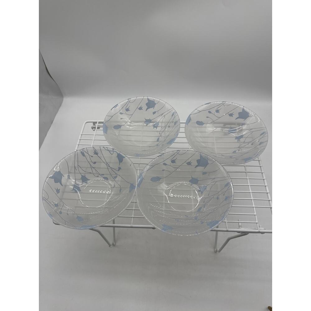 4 Arcoroc 6 1/2" Frosted Blue Bell Flower‎ Glass Cereal Bowls France EUC
